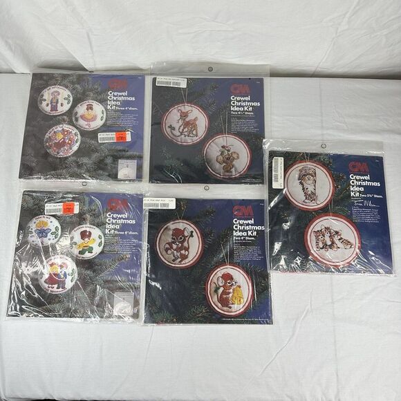 (5) Columbia-Minerva Crewel Christmas Idea Kits Ornaments‎ Vtg 1976 1978 NEW NOS - Picture 2 of 16